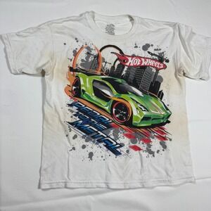 Hot Wheels Boys T-Shirt Size‎ 10/12 White Graphic Tee Car Pedal to the Metal